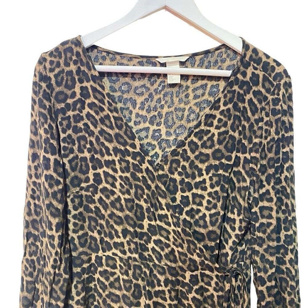 H&M Size 12 Wrap Around Leopard Print Dress Mid L… - image 2